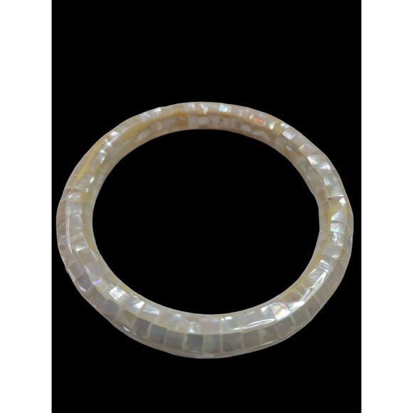 Beautiful Set of 3 Mother of Pearl Mosaic Inlay Bangles - Picture 4 of 7